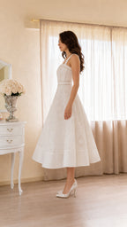 Elegant Ivory Embroidered Midi Dress