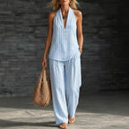 Striped Wide-leg Pants Womens Fashionable Two-piece Set