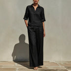 Women's Solid-Colored Casual Linen Two-Piece Set