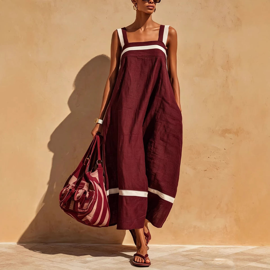 Strap Contrast-Color Womens Casual Loose Dress
