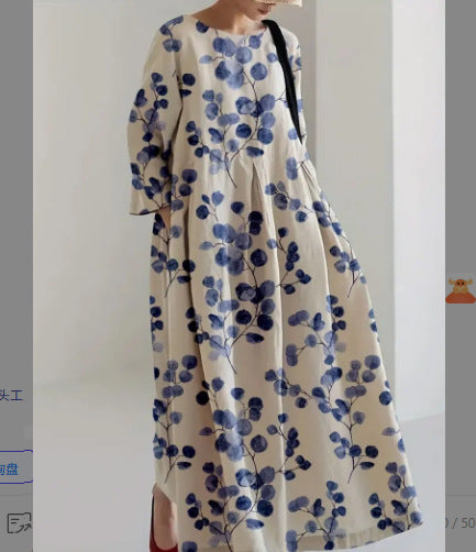 Women's Loose Round-Neck Printed Dress