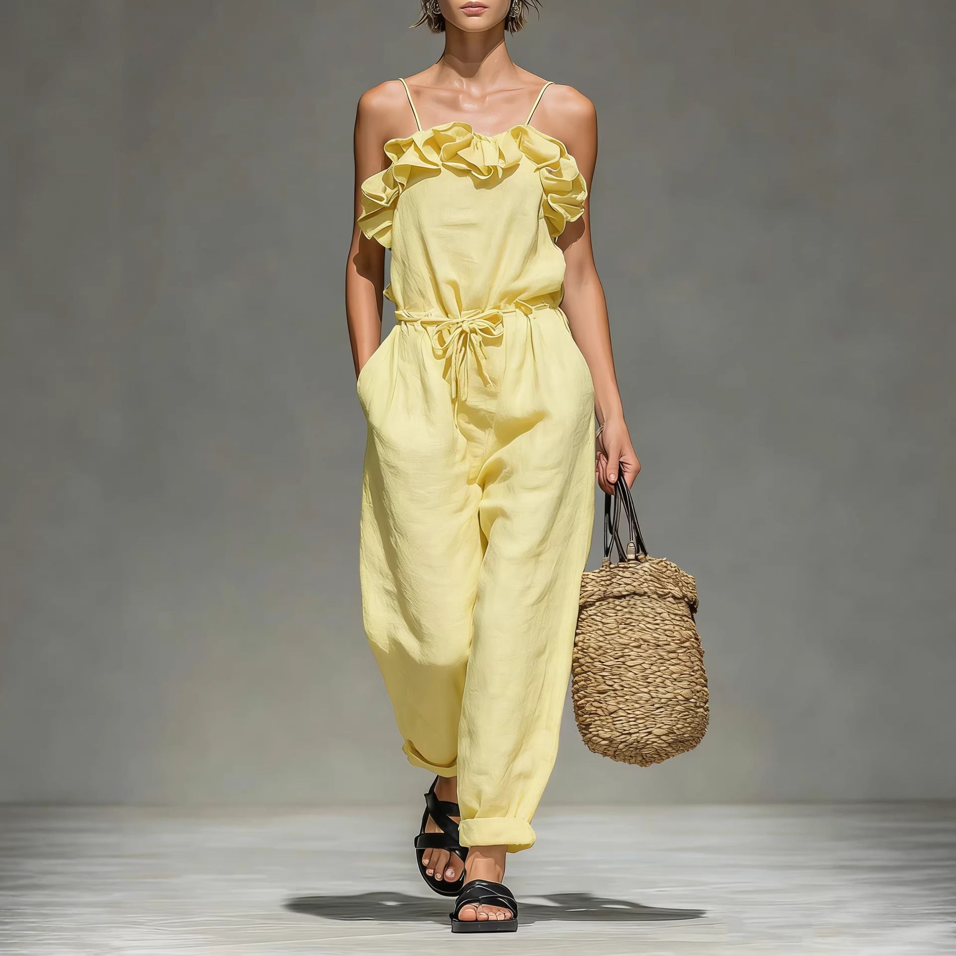 Women's Off-Shoulder Ruffled Wide-Leg Jumpsuit