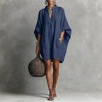 Womens SpringSummer Casual Mid-Sleeve Solid-Color Dress