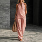 Striped Wide-leg Pants Womens Fashionable Two-piece Set