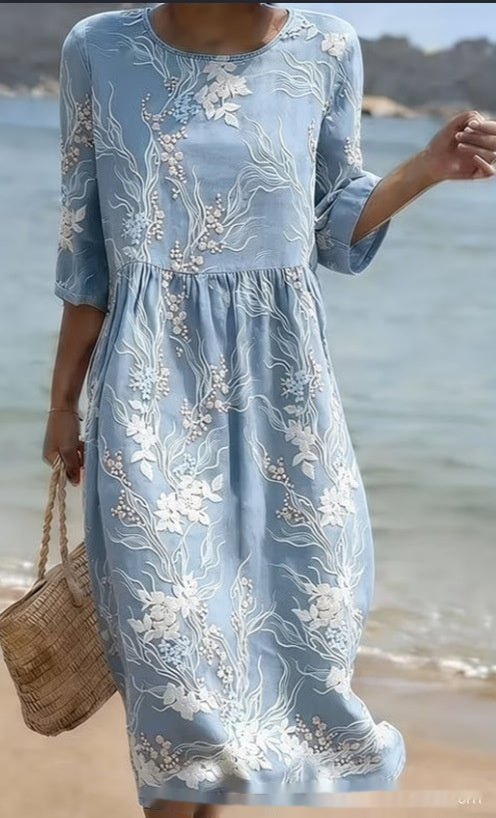 New Floral Art Print Casual Resort Dress