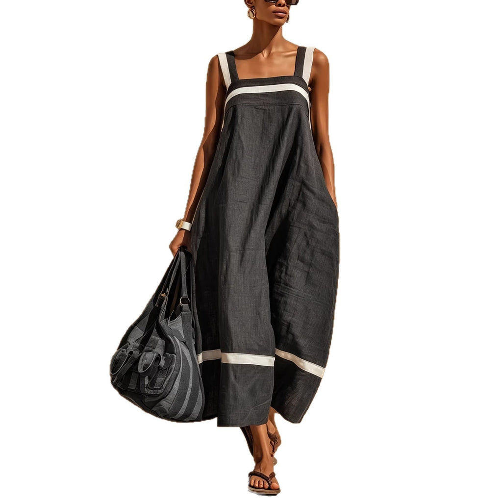 Strap Contrast-Color Womens Casual Loose Dress