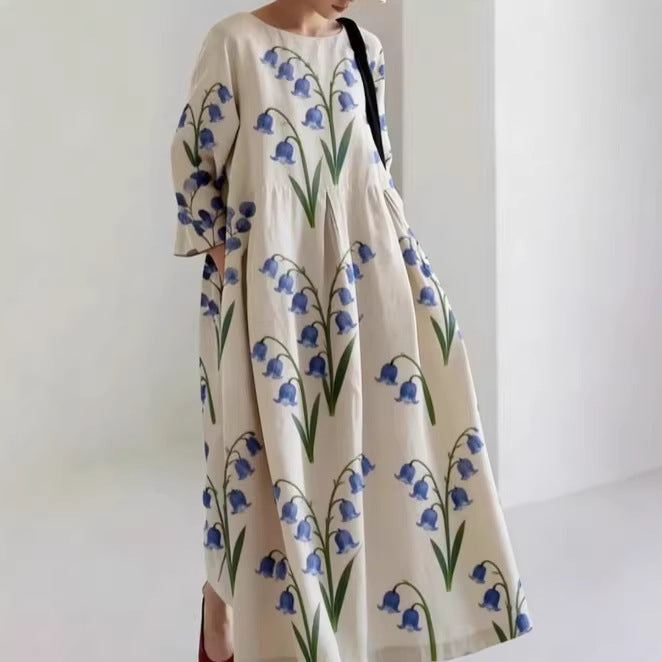 Women's Loose Round-Neck Printed Dress