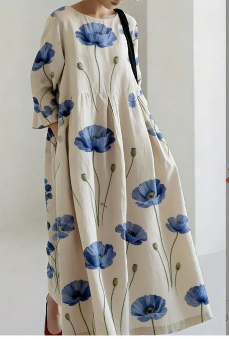 Women's Loose Round-Neck Printed Dress