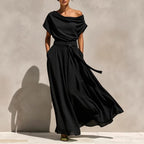 Short-sleeve Pleated Chiffon Waist-cinching Dress