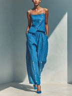 Gold-buckle Decorated Camisole And Pants Set