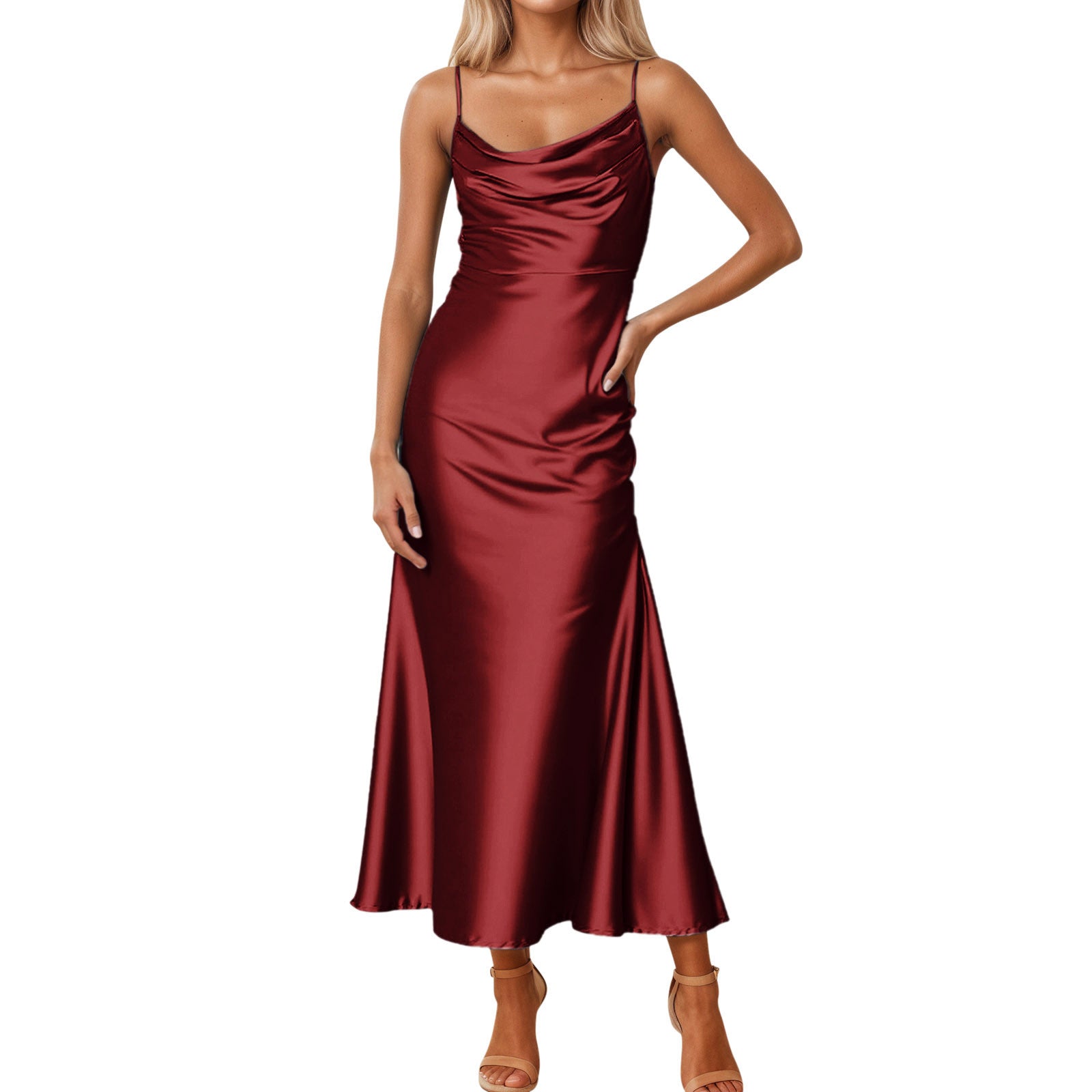 Fashionable Shoulder Straps Slim-fit Sexy Backless Lace-up Long Dress Robe