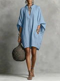 Womens SpringSummer Casual Mid-Sleeve Solid-Color Dress