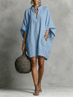 Womens SpringSummer Casual Mid-Sleeve Solid-Color Dress