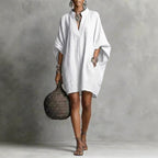 Womens SpringSummer Casual Mid-Sleeve Solid-Color Dress