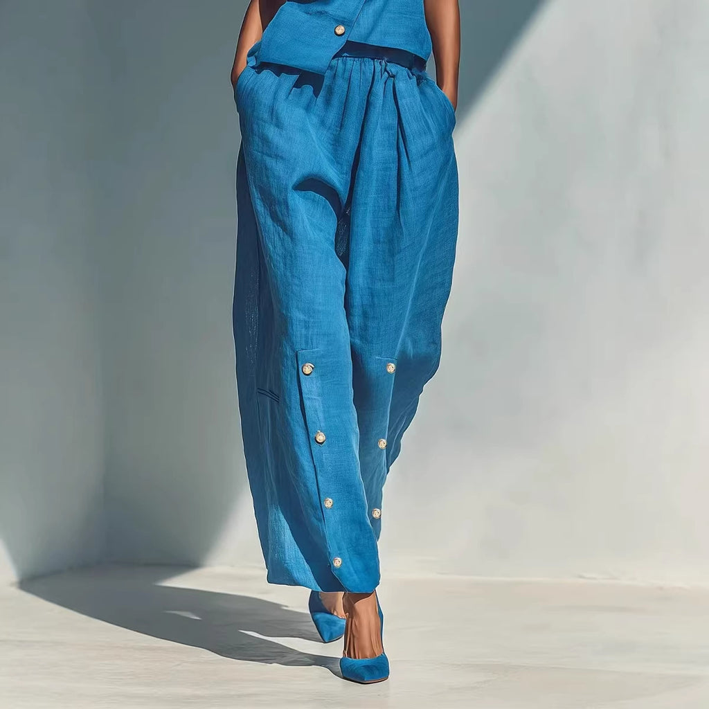 Gold-buckle Decorated Camisole And Pants Set