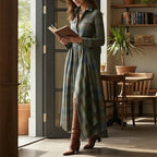 Elegant Commuter Printed Lapel Slim-Fit Dress