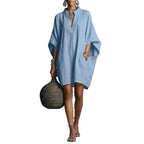 Womens SpringSummer Casual Mid-Sleeve Solid-Color Dress
