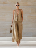 Fashionable Casual Sleeveless Vest And Loose Wide-Leg Pants Womens Set