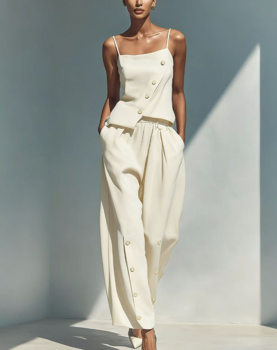 Gold-buckle Decorated Camisole And Pants Set