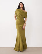 Off shoulder wrap bodice detail maxi dress