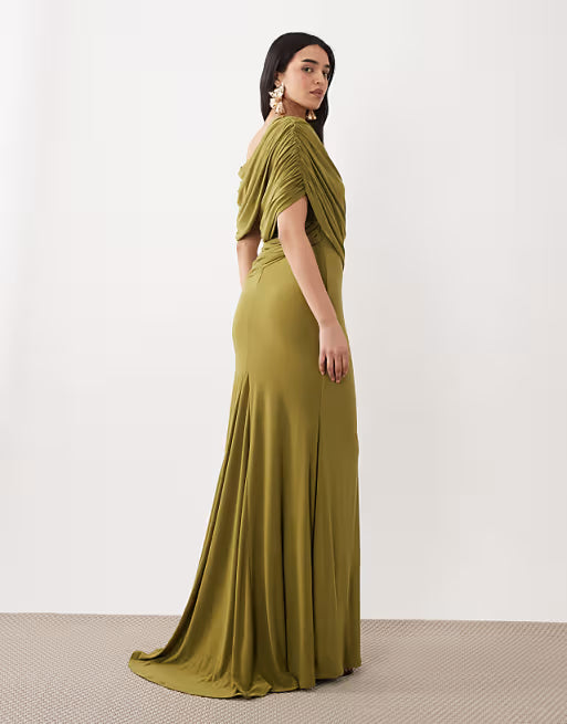 Off shoulder wrap bodice detail maxi dress