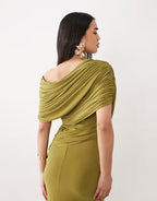 Off shoulder wrap bodice detail maxi dress