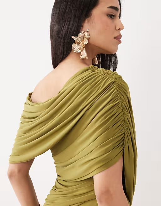 Off shoulder wrap bodice detail maxi dress