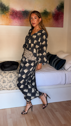 Crochet Waist Printed Kimono Maxi Dress
