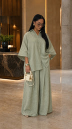 Textured Oversized Button-Up Shirt & Wide-Leg Pant Set