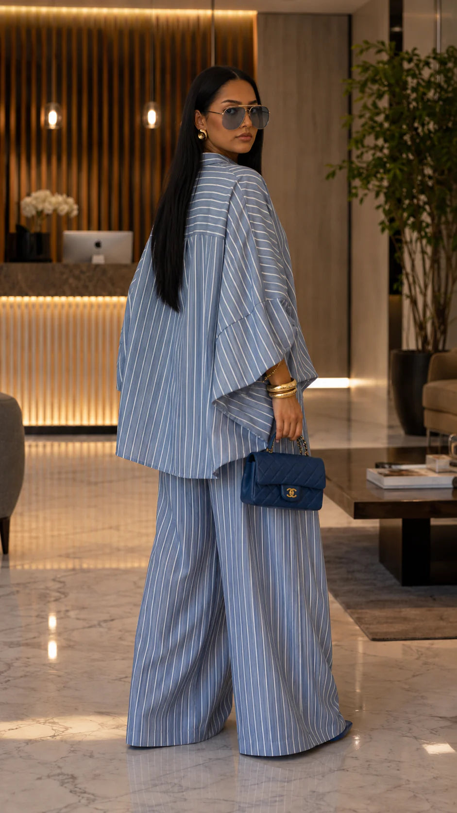 Oversized Striped Button-Up Shirt & Wide-Leg Pant Set