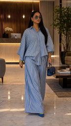 Oversized Striped Button-Up Shirt & Wide-Leg Pant Set