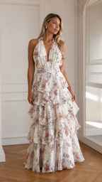 Halter Tiered Ruffle Maxi Dress