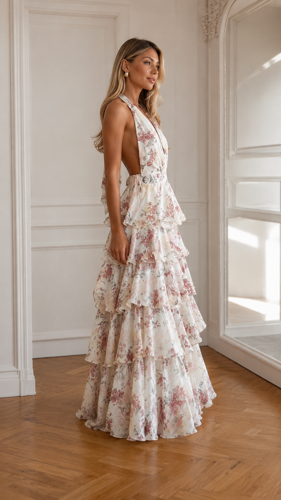 Halter Tiered Ruffle Maxi Dress