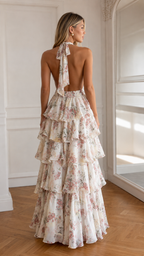Halter Tiered Ruffle Maxi Dress