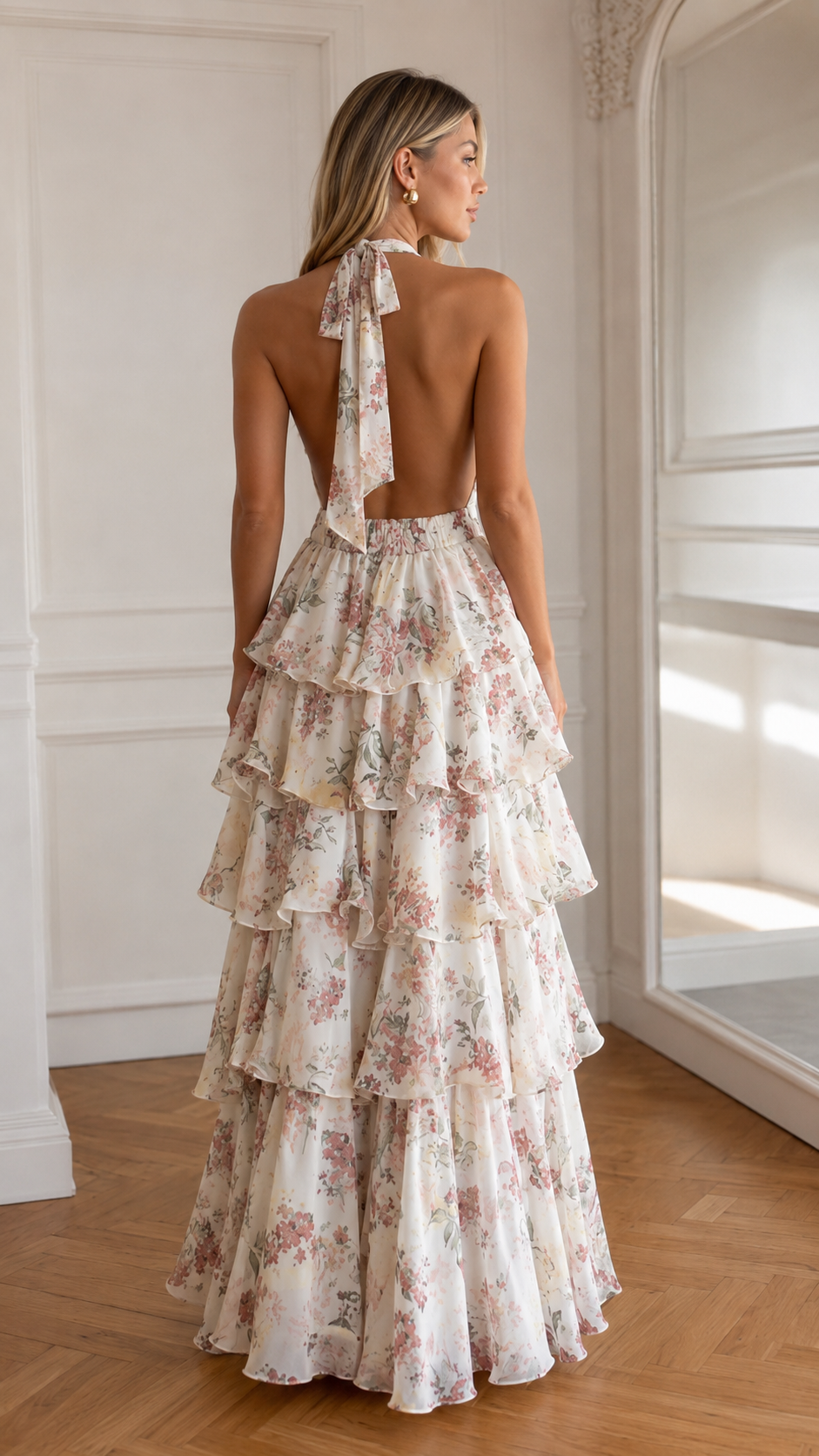 Halter Tiered Ruffle Maxi Dress