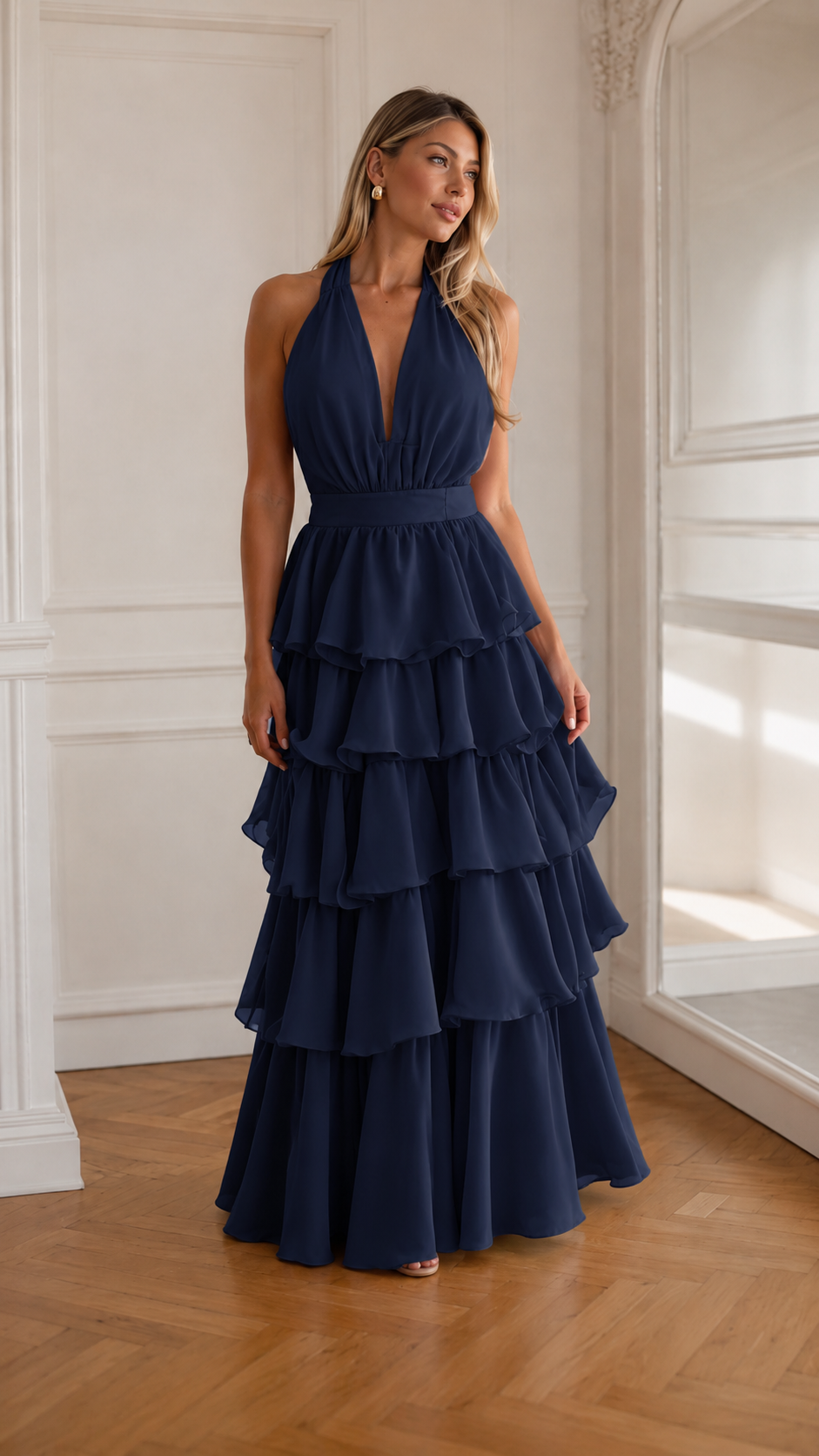 Halter Tiered Ruffle Maxi Dress