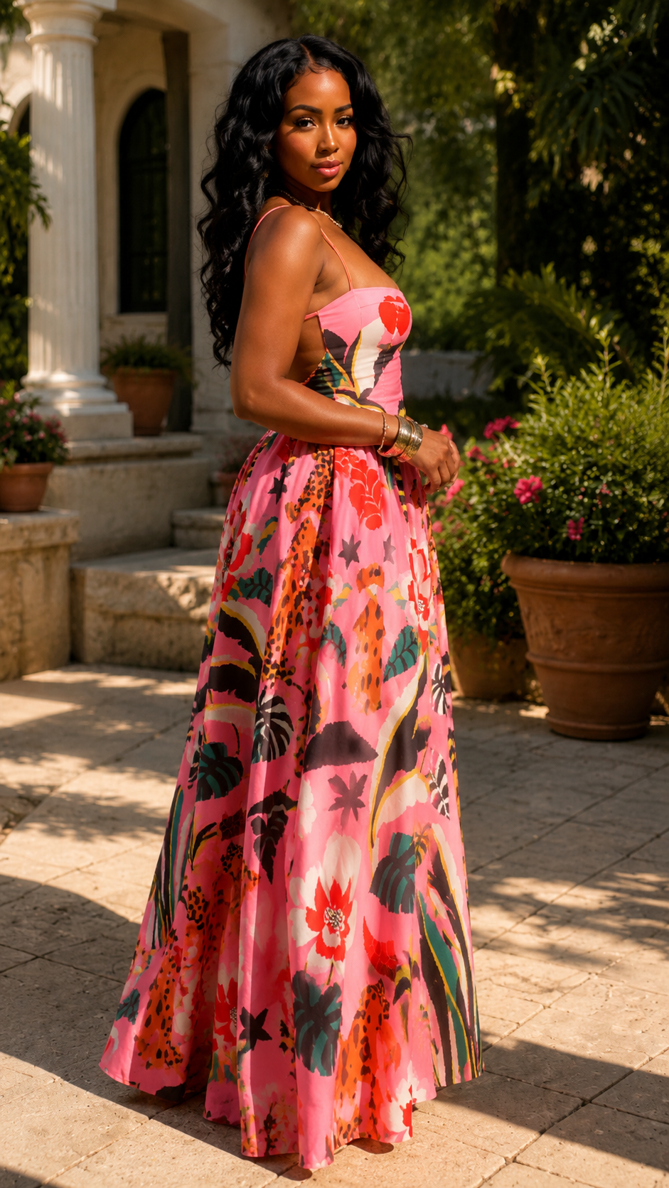 Tropical Floral Corset Maxi Dress