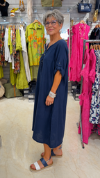 Relaxed Lace-Up Midi Dress with Roll-Tab Sleeves