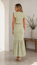Textured Shoulder-Pad Crop Top & Mermaid Maxi Skirt Set
