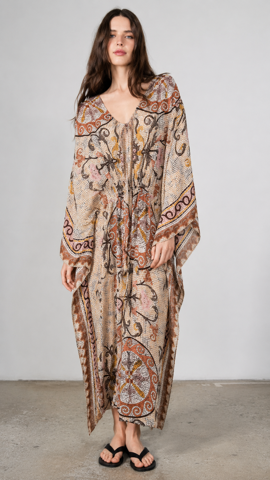 Mosaic Print V-Neck Kaftan Maxi Dress