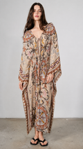 Mosaic Print V-Neck Kaftan Maxi Dress