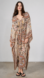 Mosaic Print V-Neck Kaftan Maxi Dress