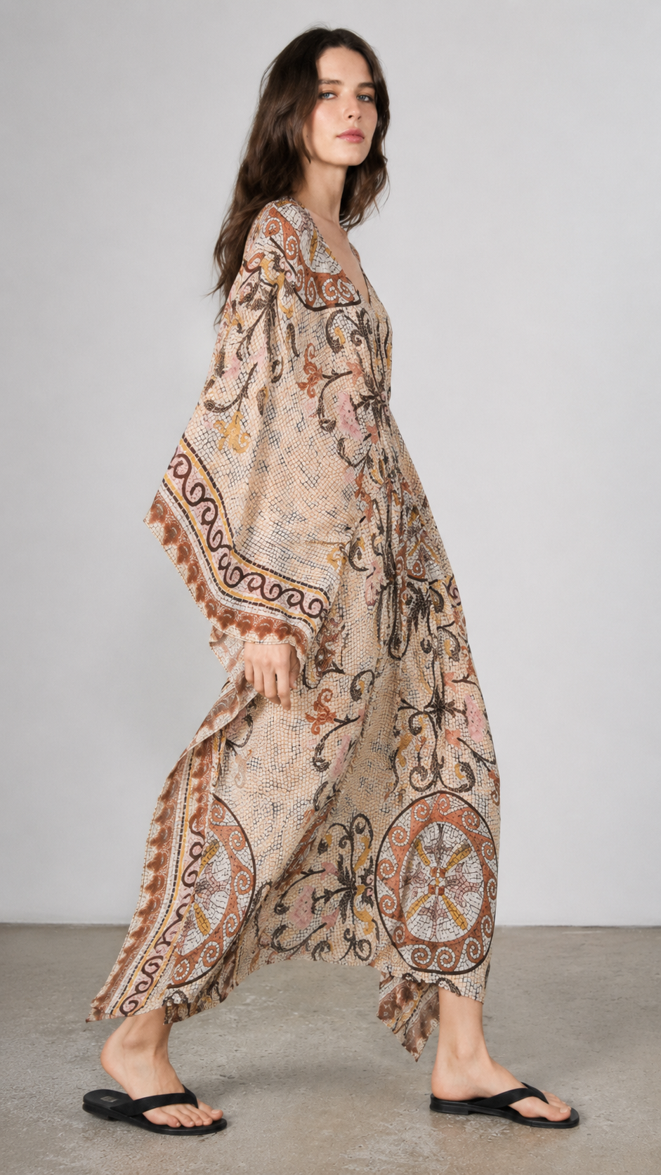 Mosaic Print V-Neck Kaftan Maxi Dress