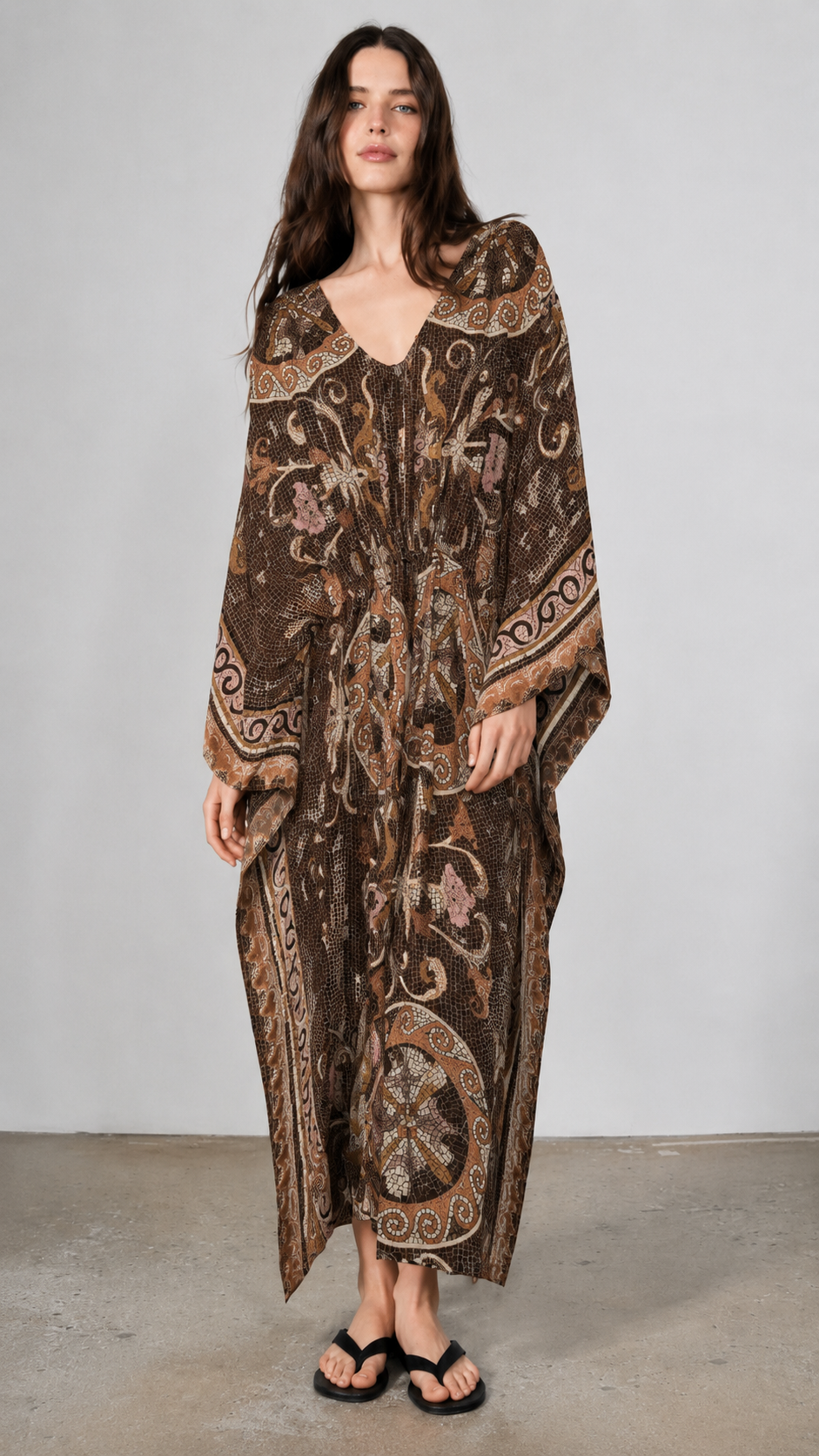 Mosaic Print V-Neck Kaftan Maxi Dress