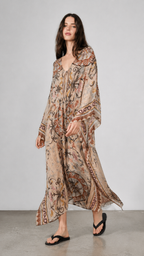 Mosaic Print V-Neck Kaftan Maxi Dress