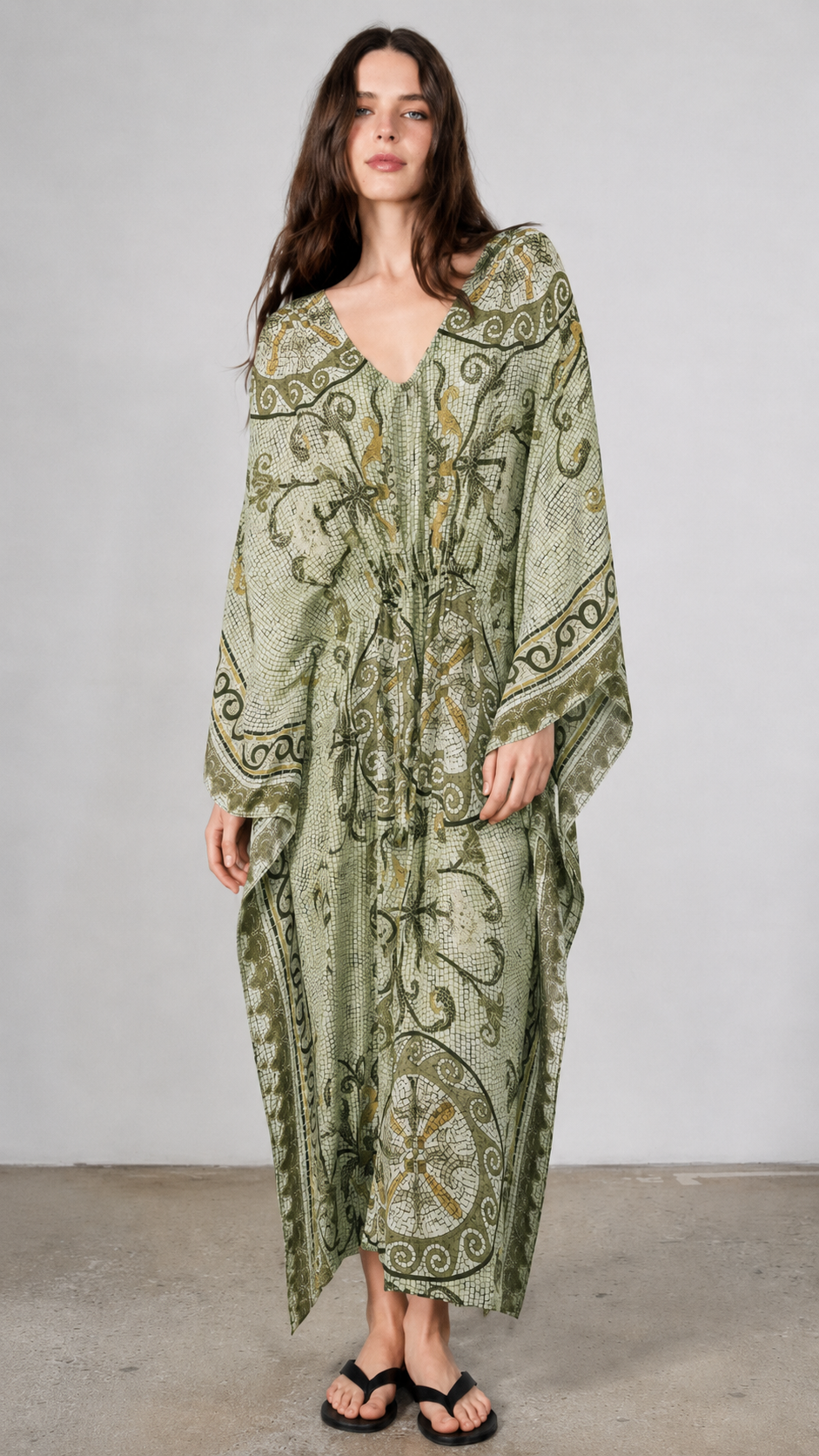 Mosaic Print V-Neck Kaftan Maxi Dress