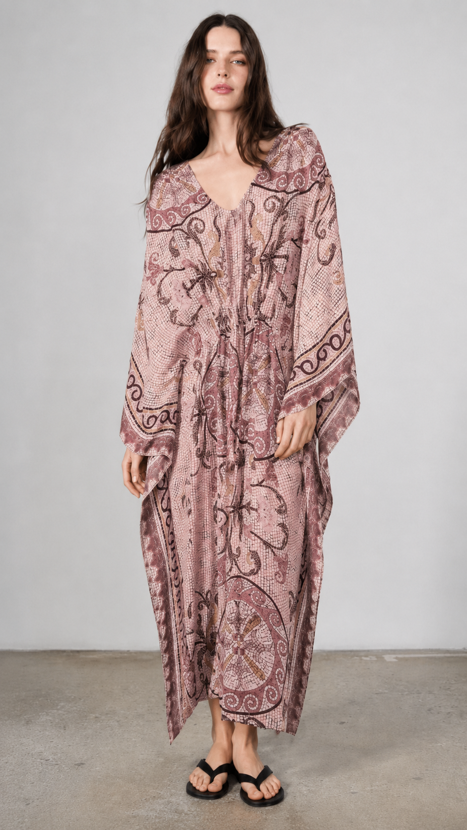 Mosaic Print V-Neck Kaftan Maxi Dress