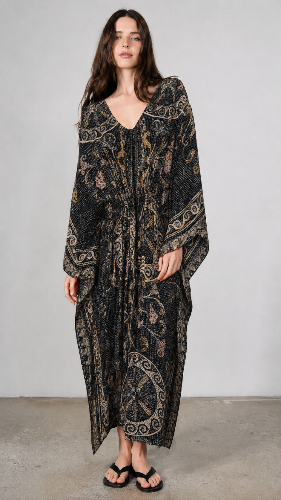 Mosaic Print V-Neck Kaftan Maxi Dress