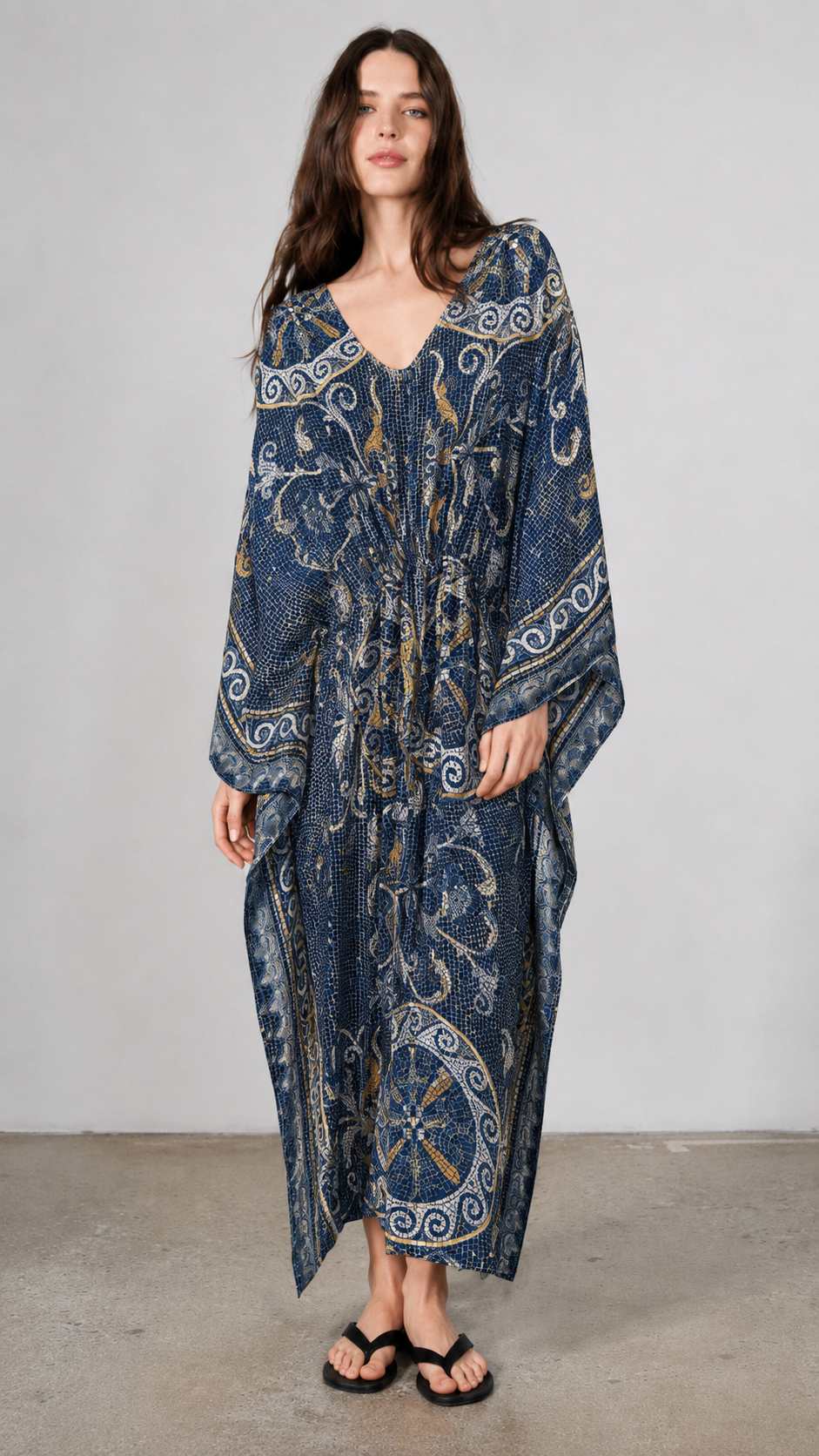 Mosaic Print V-Neck Kaftan Maxi Dress