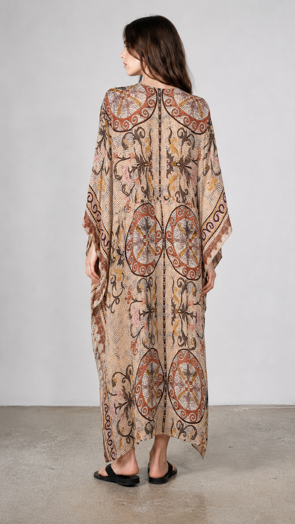 Mosaic Print V-Neck Kaftan Maxi Dress
